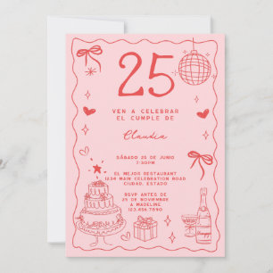 Invitation Anniversaire des 25 ans Rétro Espagnol Original Ro