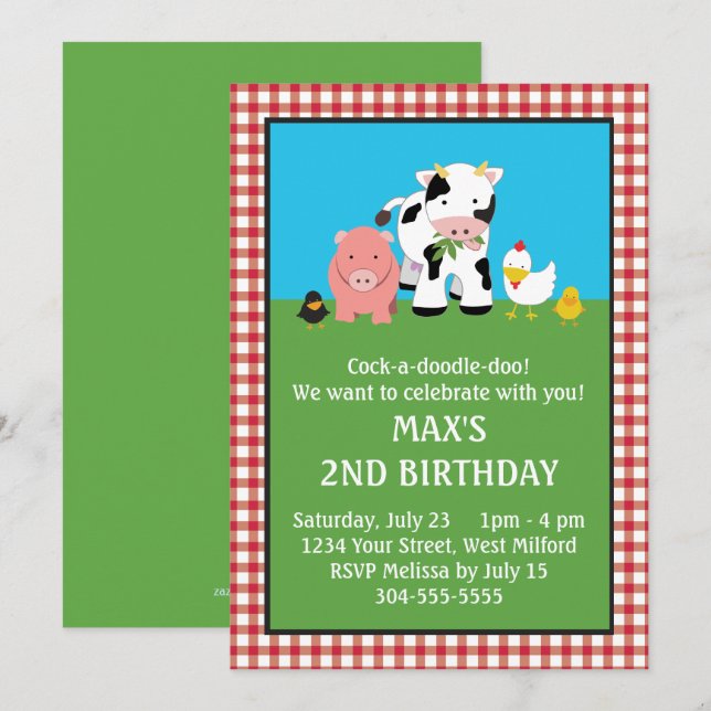 Invitation Anniversaire des amis des animaux de Barnyard (Devant / Derrière)