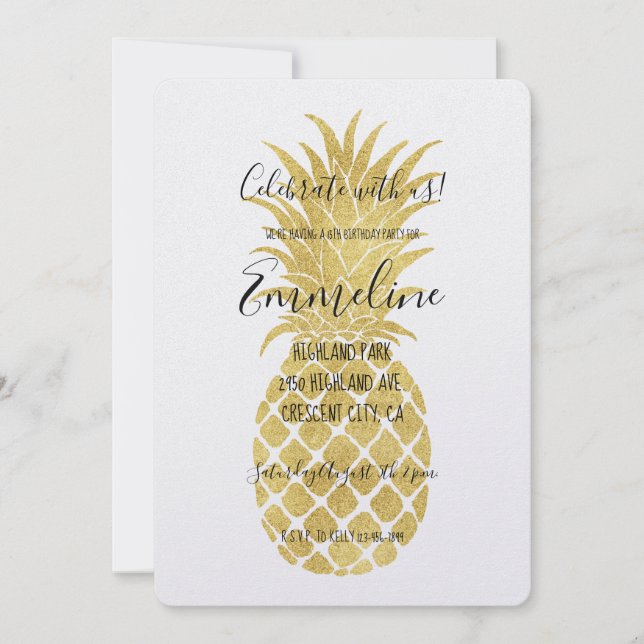 Invitation Anniversaire des Ananas Glitzy (Devant)