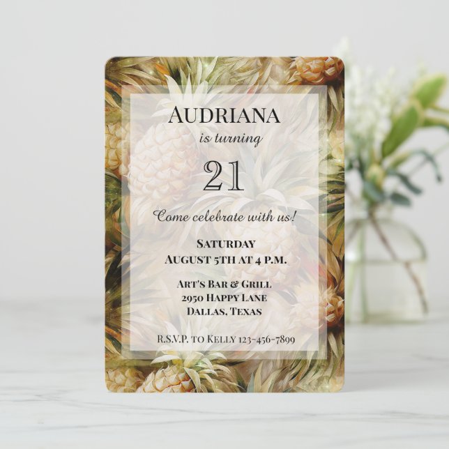 Invitation Anniversaire des ananas tropicaux chic (Debout devant)
