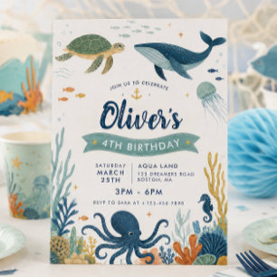 Invitation Anniversaire des animaux de l'océan sous la mer
