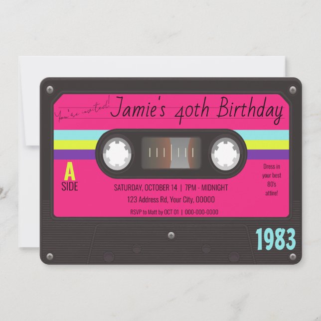 Invitation Anniversaire des années 80, bande de cassette rétr (Devant)