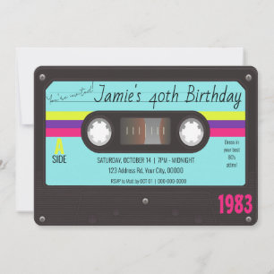 Invitation Anniversaire des années 80, bande de cassette rétr