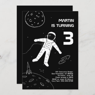 Invitation Anniversaire des astronautes modernes noirs et bla
