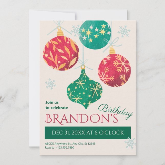 Invitation Anniversaire des boules de Noël (Devant)