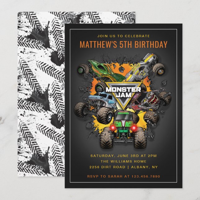 Invitation Anniversaire des camions Monster Jam (Devant / Derrière)