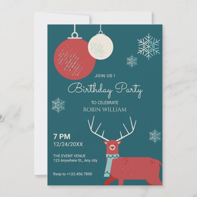 Invitation Anniversaire des cerfs d'hiver (Devant)