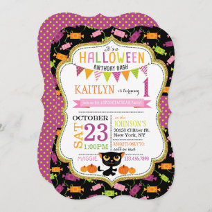 Invitation Anniversaire des Citrouilles de Candy Black Cat