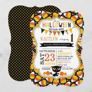Invitation Anniversaire des Citrouilles de Candy Corn Black C