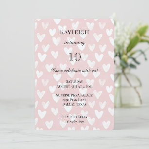 Invitation Anniversaire des Coeurs blancs roses