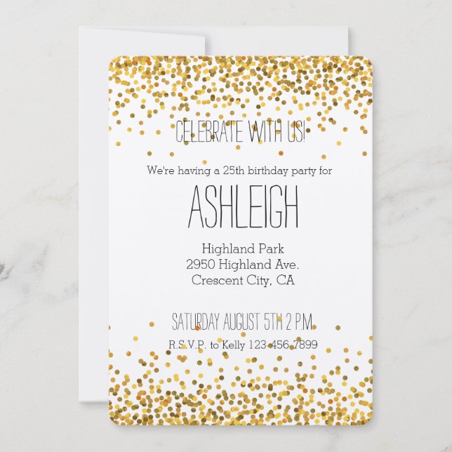 Invitation Anniversaire des Dots Gold Glam Confetti (Devant)