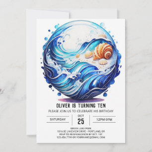 Invitation Anniversaire des enfants bleu profond bord de mer