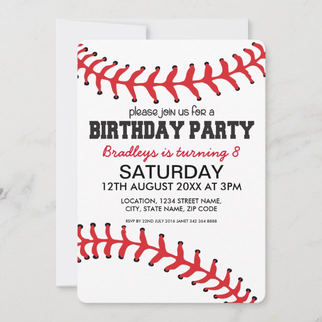 Invitation Anniversaire des enfants de baseball (Devant)