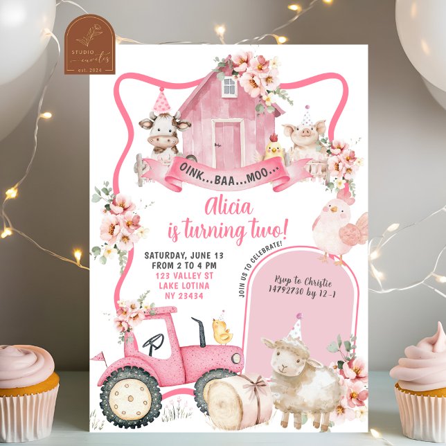Invitation Anniversaire des enfants de la ferme rose (Créateur téléchargé)