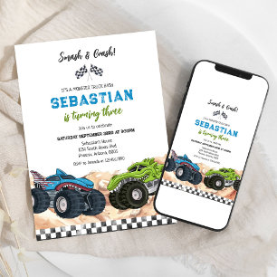 Invitation Anniversaire des enfants Smash & Crash Monster Tru