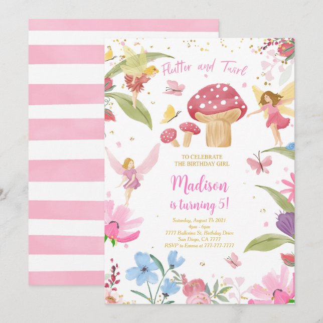 Invitation Anniversaire des fées dorées modifiable (Devant / Derrière)