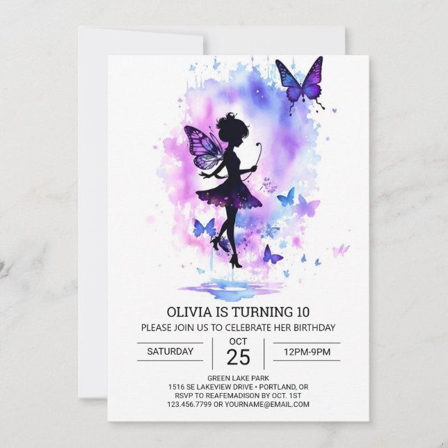 Invitation Anniversaire des fées enfantines enchantées (Devant)