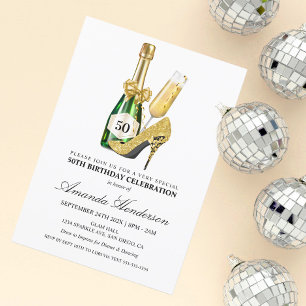 Invitation Anniversaire des femmes en talons d'or et champagn
