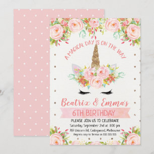 Invitation Anniversaire Des Filles Twins Ou Unicor