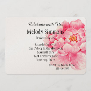 Invitation Anniversaire des fleurs de Peony rose