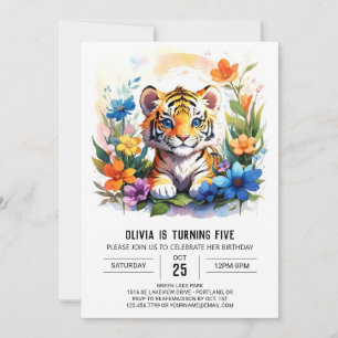 Invitation Anniversaire des fleurs sauvages et tigres