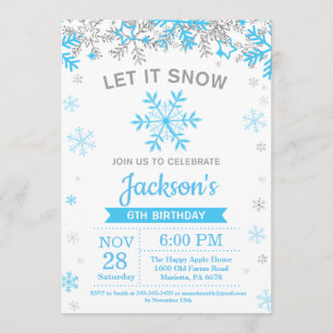 Invitation Anniversaire des flocons d'hiver Bleu et bonhomme