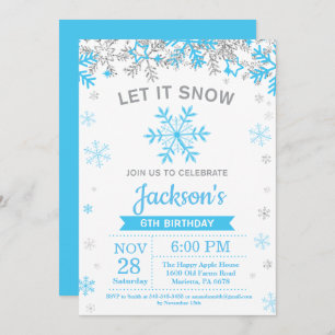 Invitation Anniversaire des flocons d'hiver Bleu et bonhomme