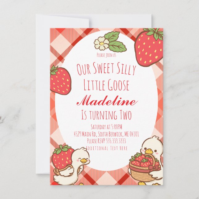 Invitation Anniversaire des fraises d'oie doux bête (Devant)
