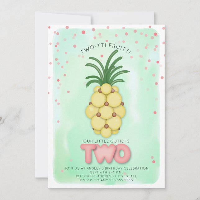 Invitation Anniversaire des Fruitti Twotti roses de Balloon d (Devant)