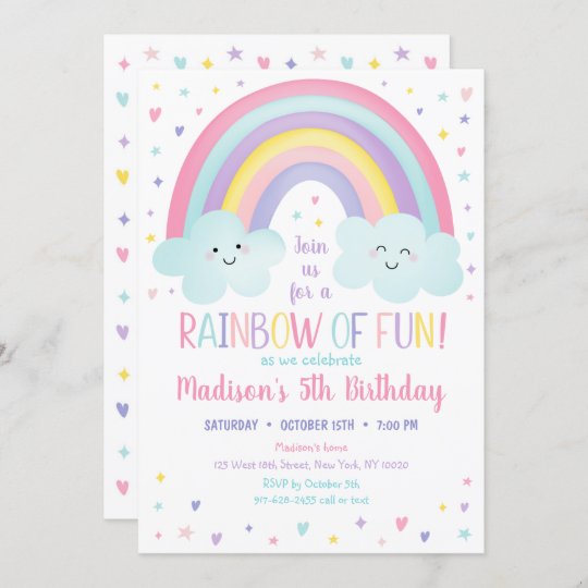 Invitation Anniversaire Des Nuages Arc En Ciel De Cute Pastel Zazzle Fr