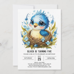 Invitation Anniversaire des oiseaux chanteurs bleu