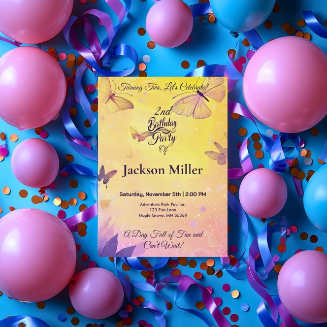 Invitation Anniversaire des papillons avec tigre adorable (Créateur téléchargé)