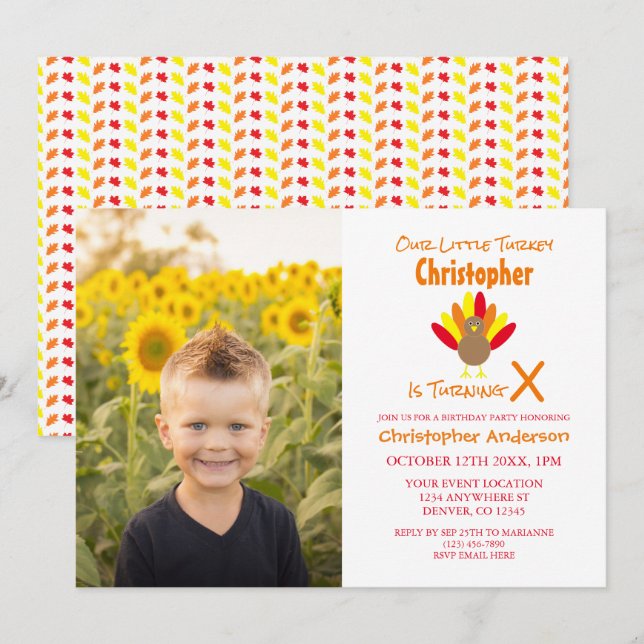 Invitation Anniversaire des petits dindes (Devant / Derrière)
