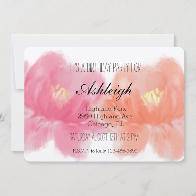 Invitation Anniversaire des Roses d'aquarelle (Devant)