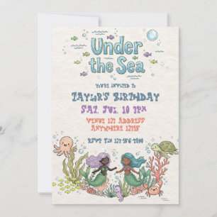 Invitation Anniversaire des Sirènes de Couleur Sous La Mer