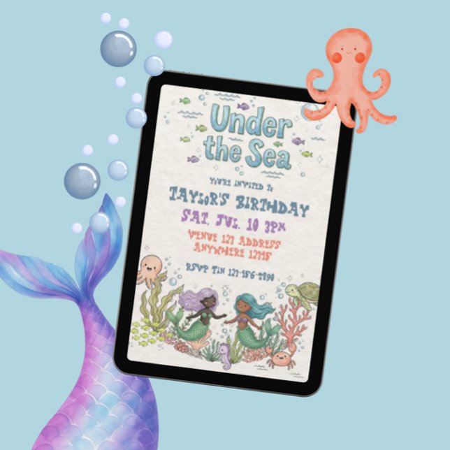 Invitation Anniversaire des Sirènes de Couleur Sous La Mer (Créateur téléchargé)
