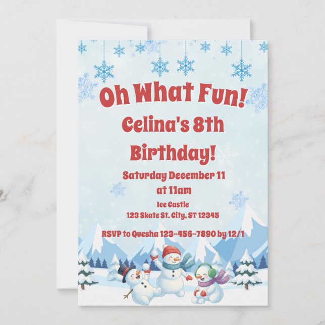 Invitation Anniversaire des Snowmen d'hiver "Oh What Fun" (Devant)