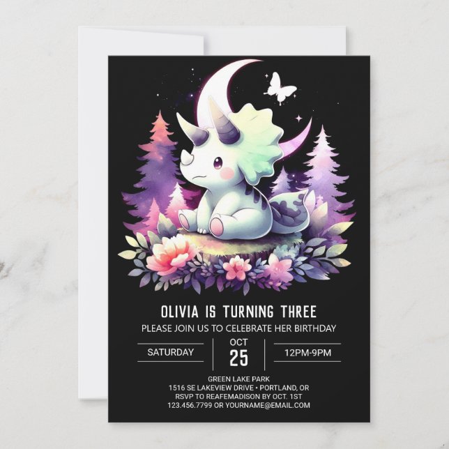 Invitation Anniversaire des Tricératops Dino Moderne (Devant)