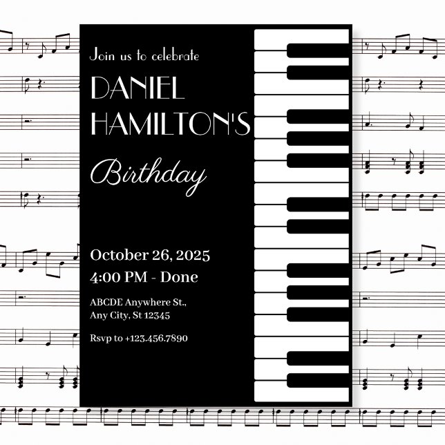 Invitation Anniversaire des tuteurs Piano Noir et Blanc (Créateur téléchargé)
