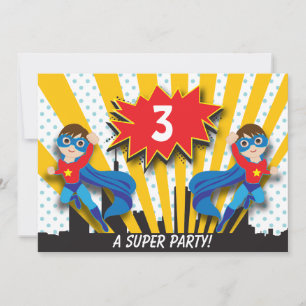 Invitation Anniversaire des Twins Superhero  Cheveux Brown