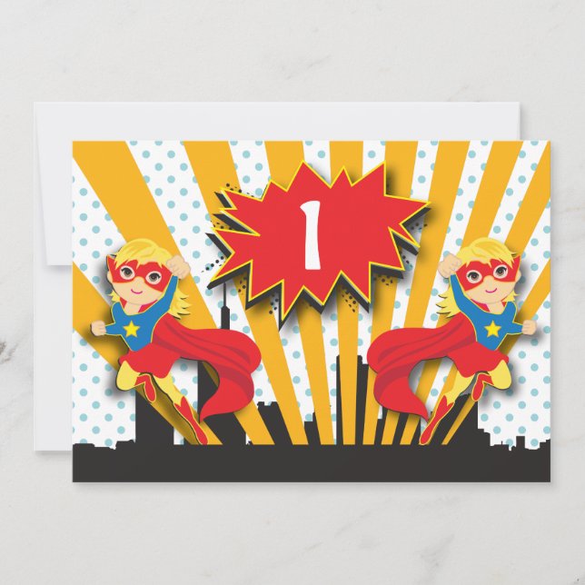 Invitation Anniversaire des Twins Superhero| Filles blondes (Devant)