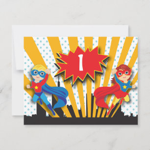 Invitation Anniversaire des Twins Superhero  Garçon et fille