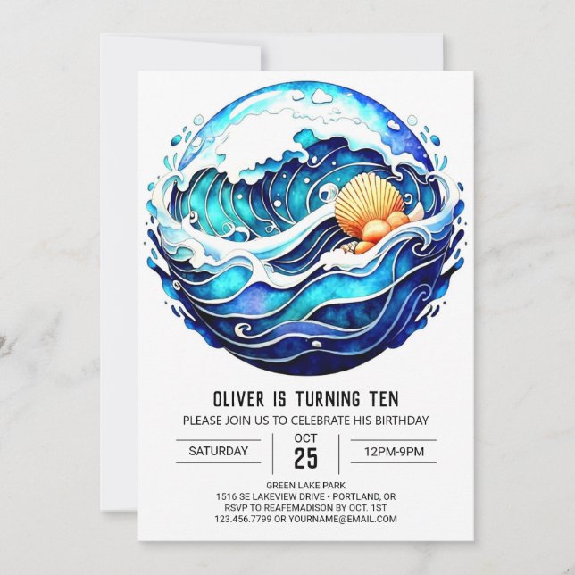 Invitation Anniversaire des vagues marines (Devant)