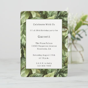 Invitation Anniversaire des Yeux de Gobelin aux Feuilles Vert