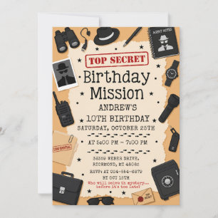 Invitation Anniversaire d'espion personnalisé top secret