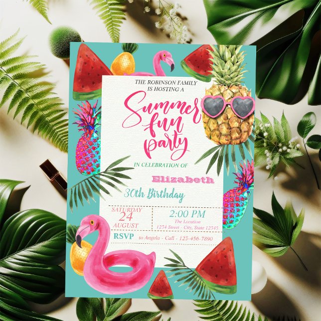 Invitation Anniversaire d'été, Ananas rafraîchissant, Pastèqu (Créateur téléchargé)