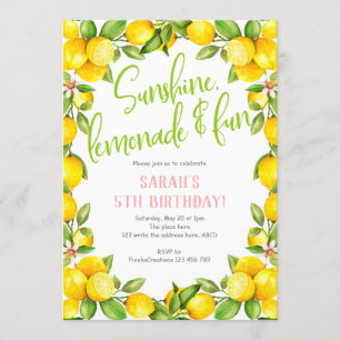 Invitation Anniversaire d'été, citron, anniversaire de fille