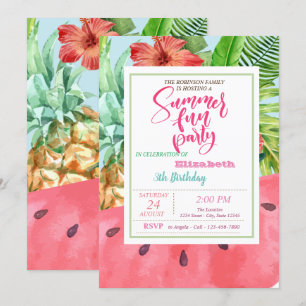 Invitation Anniversaire d'été de l'ananas, de la pastèque Pal