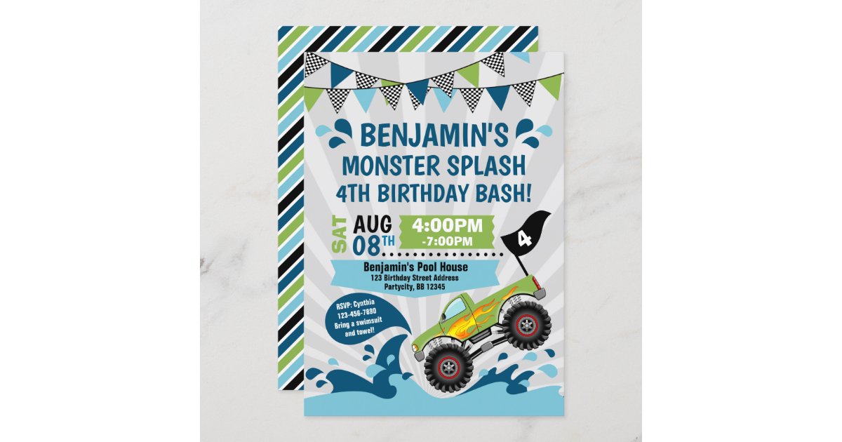 Invitation Anniversaire D Ete Du Monster Truck Pool Zazzle Fr