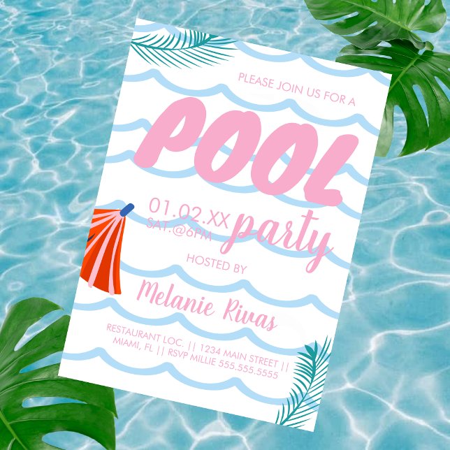 Invitation Anniversaire d'été Piscine Plage Vagues (Créateur téléchargé)